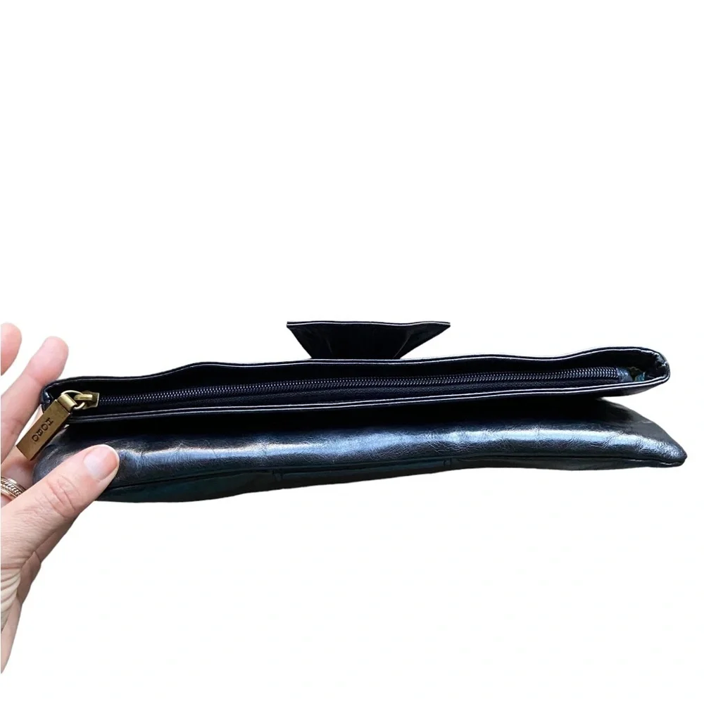 HOBO International Foldover Bow Black Leather Clutch